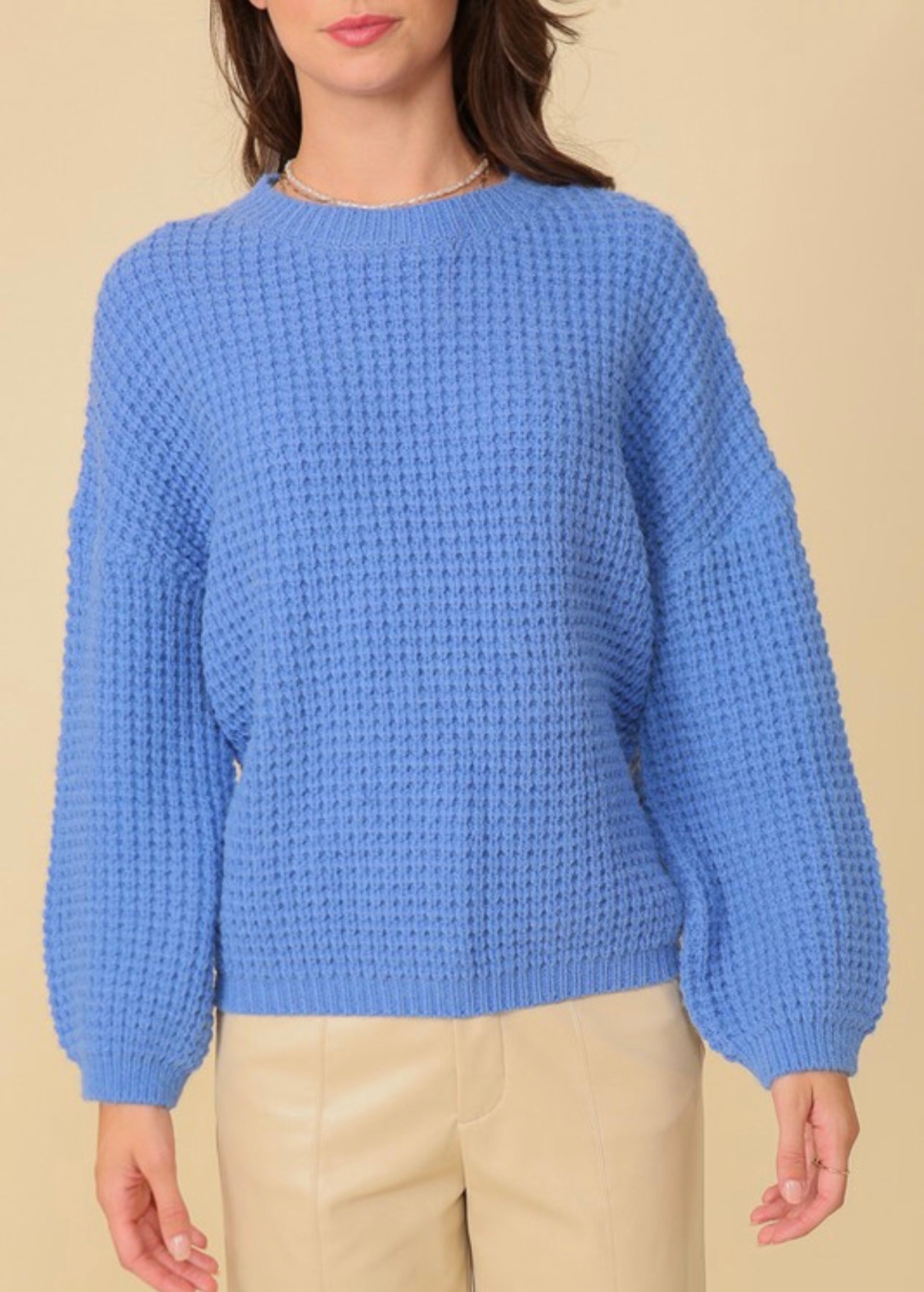 Blue Waffle Knit Sweater